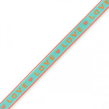 Ribbon text "Love" Turquoise-orange